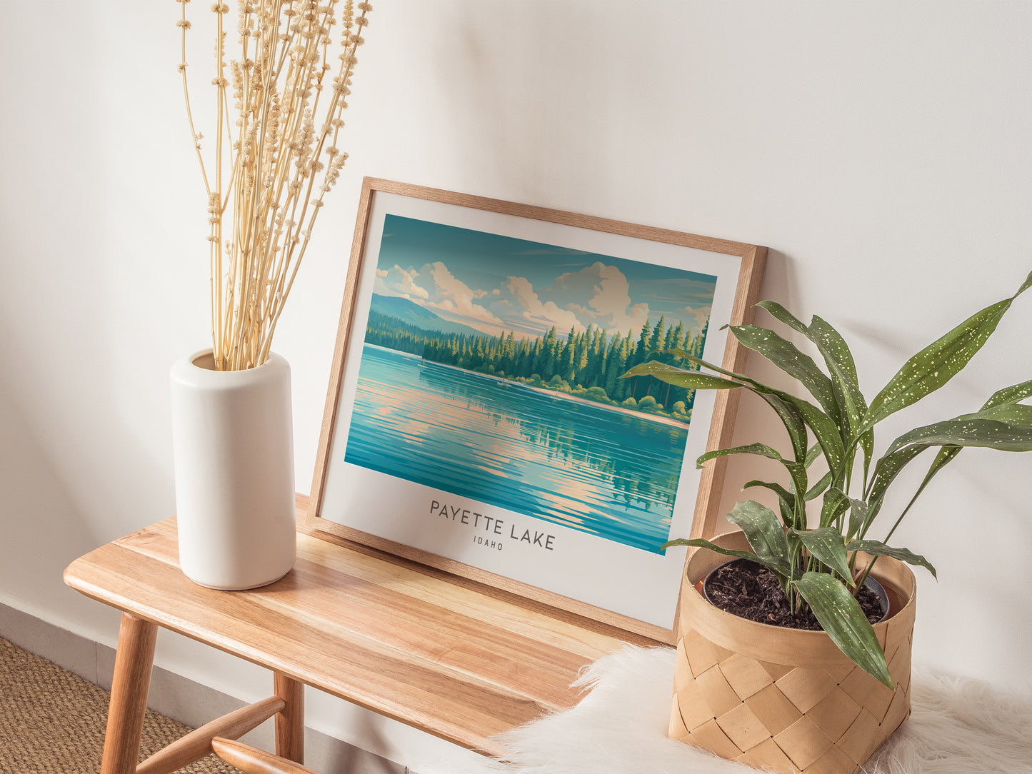 Payette Lake Landscape Matte Border Poster | Idaho Beach House Decor — 20x16 in