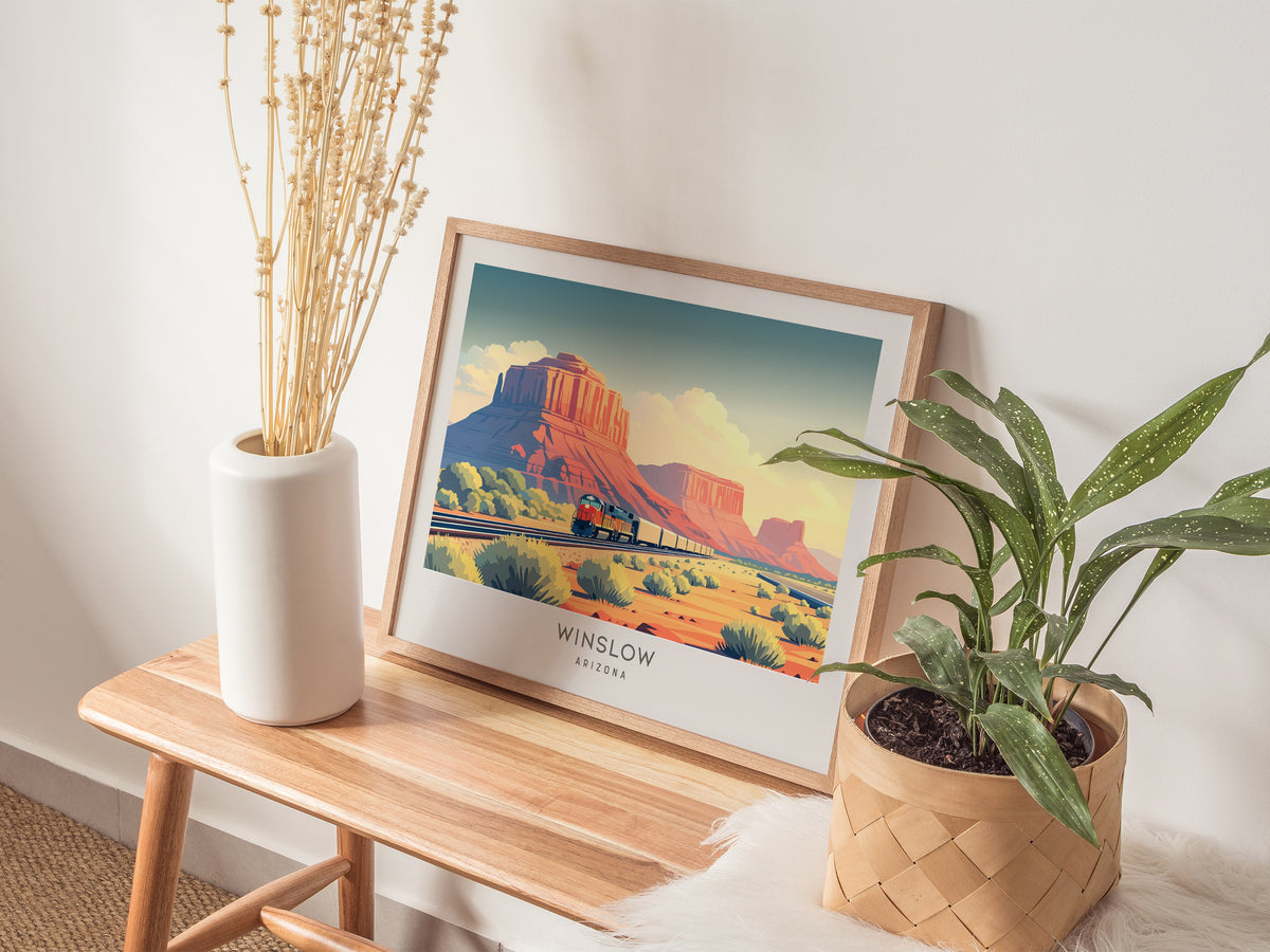 Winslow Landscape Matte Border Poster | Arizona Route 66 Vacation Wall Art — 20x16 in