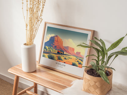 Winslow Landscape Matte Border Poster | Arizona Route 66 Vacation Wall Art — 20x16 in