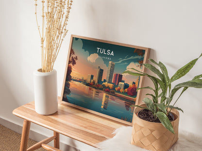 Tulsa, Oklahoma Landscape Poster | Golden Driller & Downtown Vacation Wall Art — 20x16 in