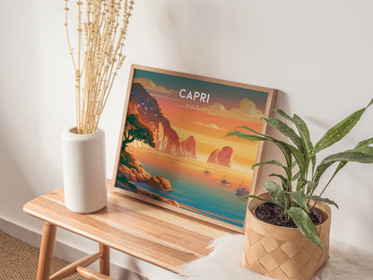 Capri Landscape Poster | Italy Destination Print Framed or Unframed Wall Art — 20x16 in