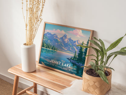 Jenny Lake Landscape Poster | Grand Teton National Park, Wyoming Framed or Unframed Travel Gift Wall Art — 20x16 in