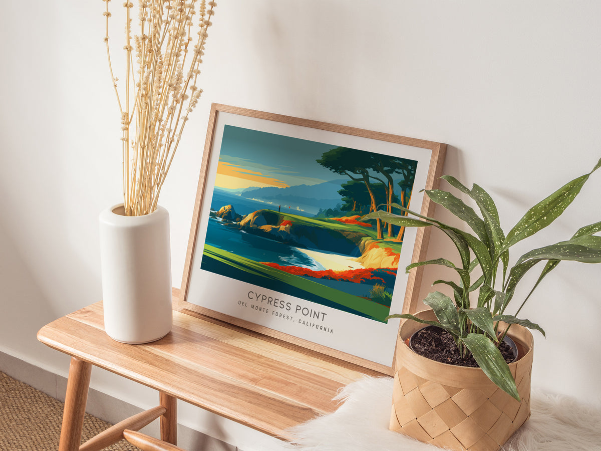 Cypress Point Landscape Matte Border Poster | Del Monte Forest, California Country Club Decor Golf Course Print — 20x16 in