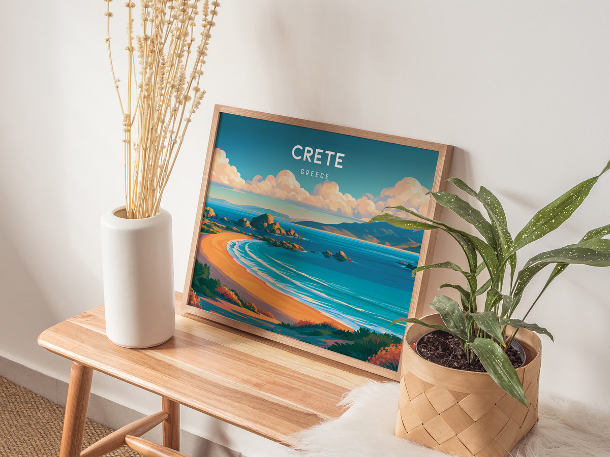 Crete Landscape Poster | Greece Beach House Decor Framed or Unframed Wall Art — 20x16 in