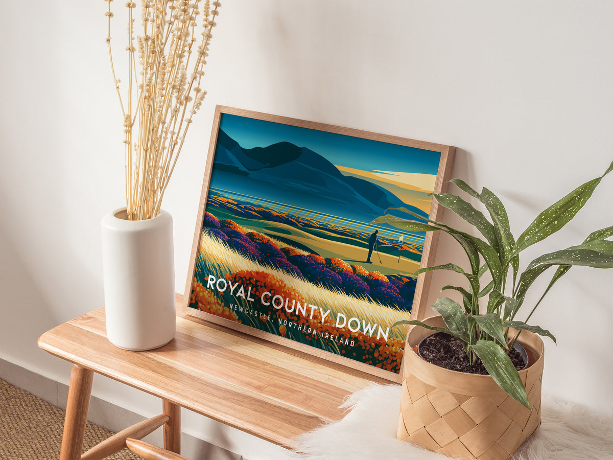Royal County Down, Newcastle, Northern Ireland Poster | Landscape Links Poster Golf Wall Art — 20x16 in