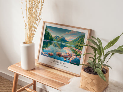 Jordan Pond Landscape Matte Border Poster | Acadia National Park, Maine Travel Wall Art — 20x16 in