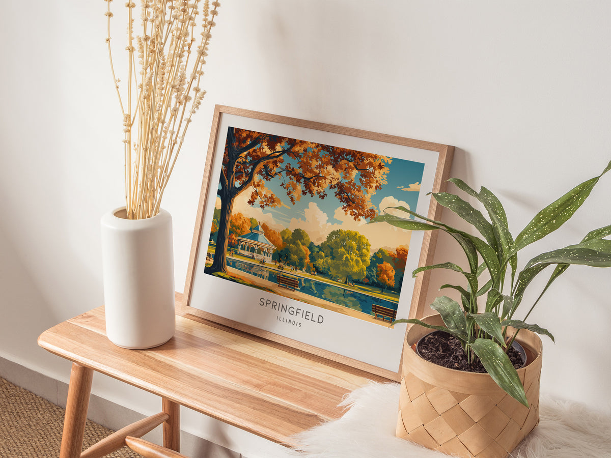 Springfield Landscape Matte Border Poster | Illinois Destination Print & Vacation Wall Art — 20x16 in