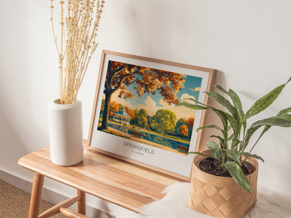 Springfield Landscape Matte Border Poster | Illinois Destination Print & Vacation Wall Art — 20x16 in