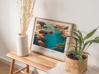 Puerto Vallarta Landscape Matte Border Poster | Travel Wall Art — 20x16 in
