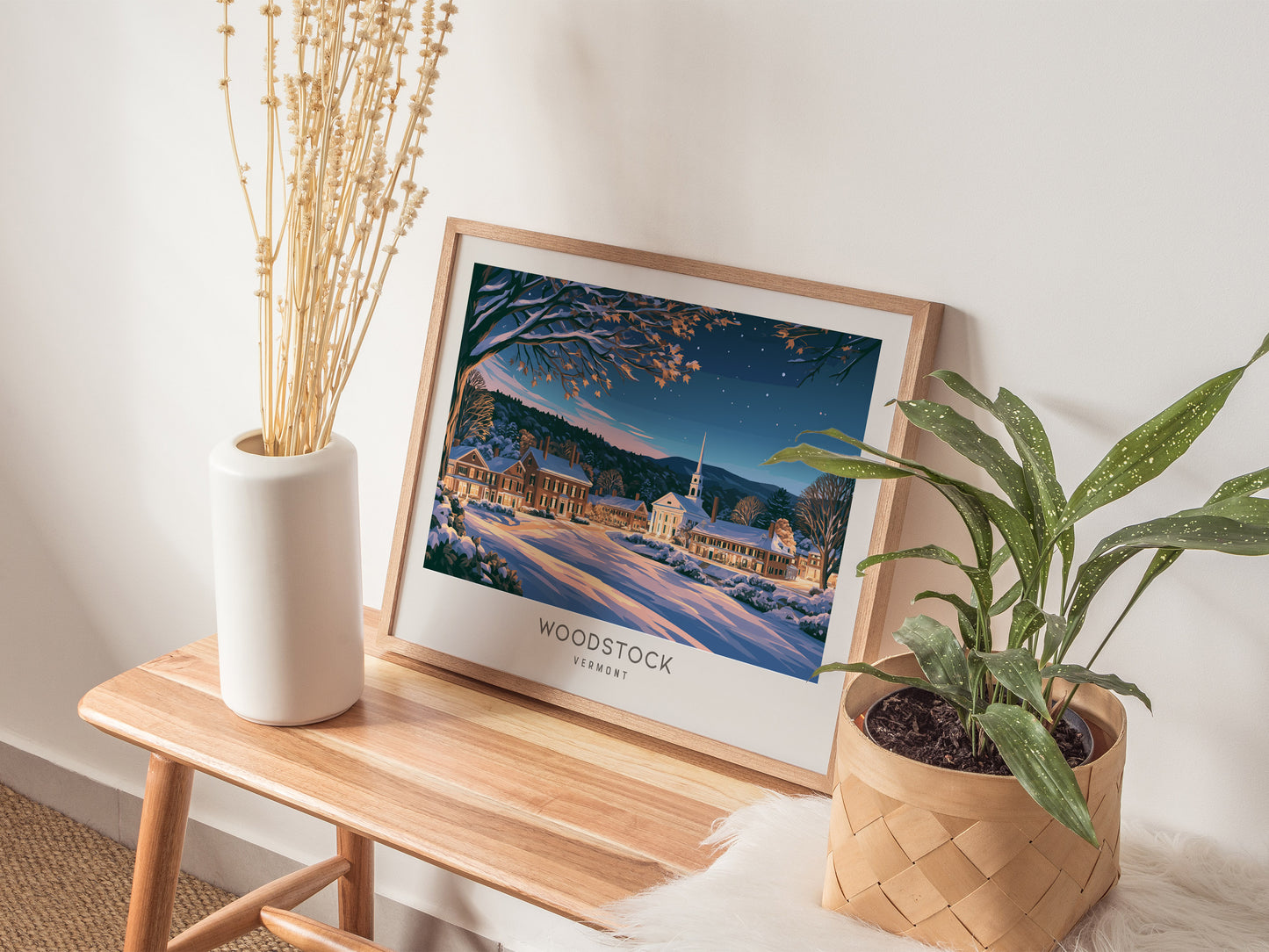 Woodstock Landscape Matte Border Poster | Vermont Destination Print Framed or Unframed — 20x16 in