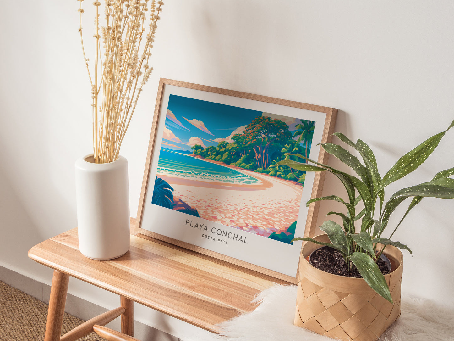 Playa Conchal Landscape Matte Border Poster | Costa Rica Coastal Beach Decor Travel Wall Art — 20x16 in