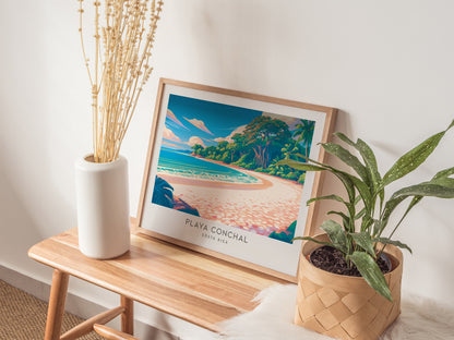 Playa Conchal Landscape Matte Border Poster | Costa Rica Coastal Beach Decor Travel Wall Art — 20x16 in