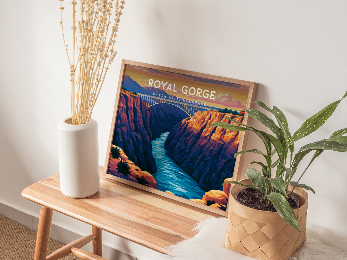 Royal Gorge Landscape, Canon City, Colorado Poster | Scenic Gorge Adventure Framed or Unframed Wall Art — 20x16 in
