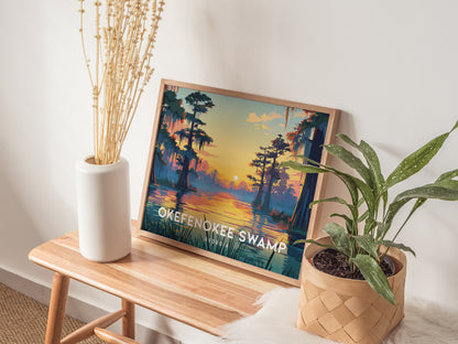Okefenokee Swamp, Georgia Landscape Poster | Travel Gift Swampland Wildlife Wall Art — 20x16 in