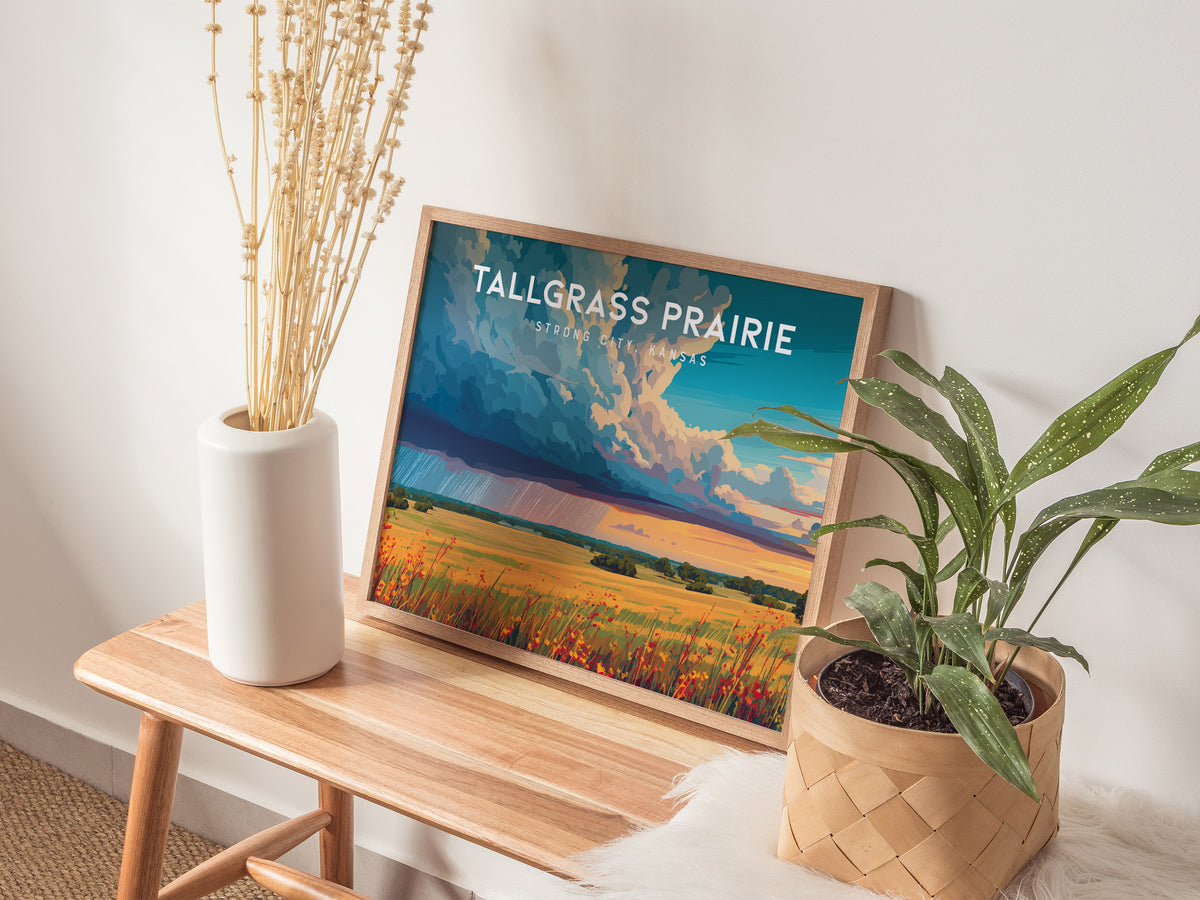 Tallgrass Prairie Landscape Poster | Strong City, Kansas Vacation Wall Art — 20x16 in