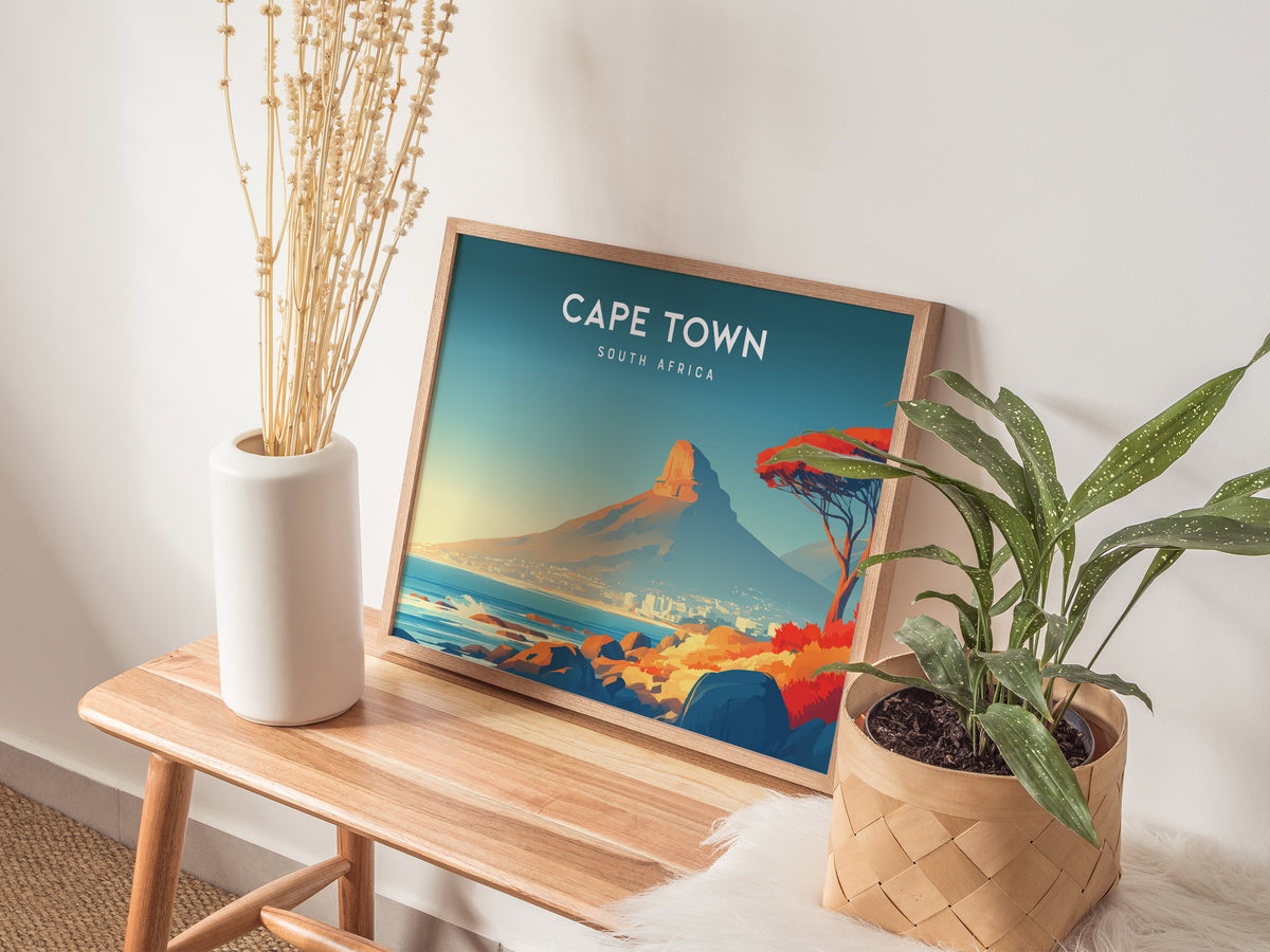 Cape Town, South Africa Landscape Poster | Harbor & Cityscape Travel Gift Wall Art — 20x16 in