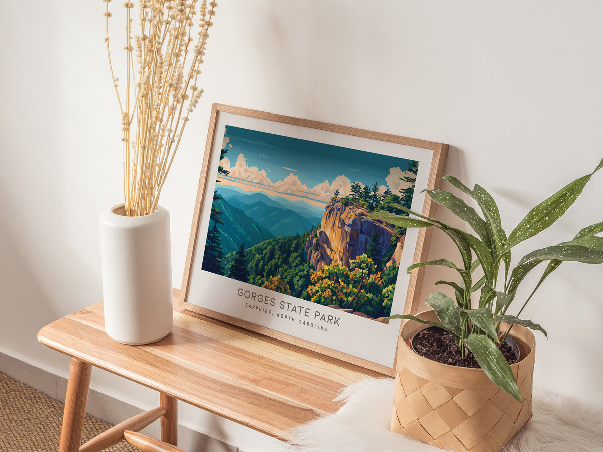 Gorges State Park Landscape Matte Border Poster | Sapphire, North Carolina Vacation Wall Art — 20x16 in