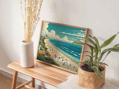 Myrtle Beach, South Carolina Landscape Poster | Coastal Beach Decor Wall Art — 20x16 in
