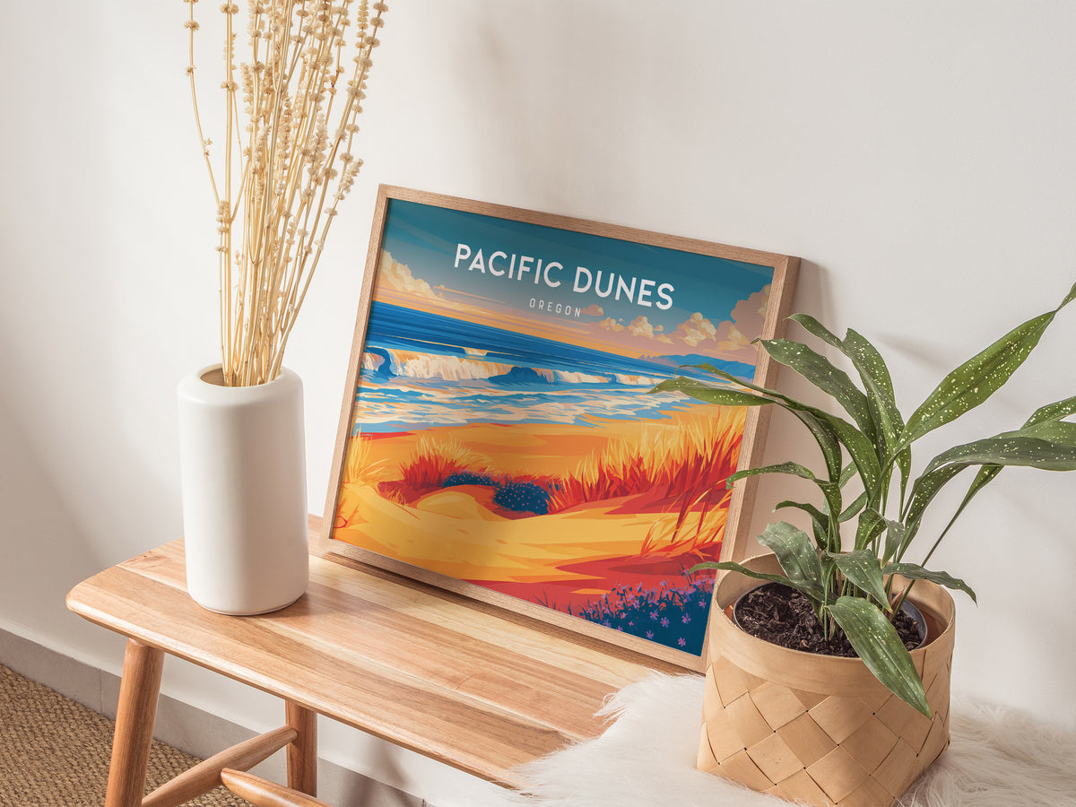 Pacific Dunes, Oregon Landscape Poster | Windswept Dunes Travel Wall Art — 20x16 in