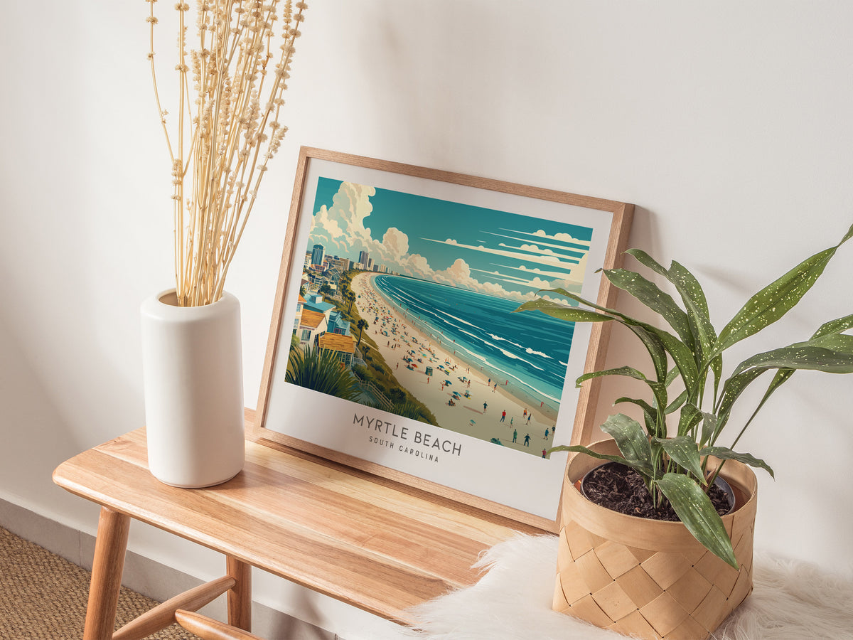 Myrtle Beach Landscape Matte Border Poster | South Carolina Vacation Wall Art — 20x16 in