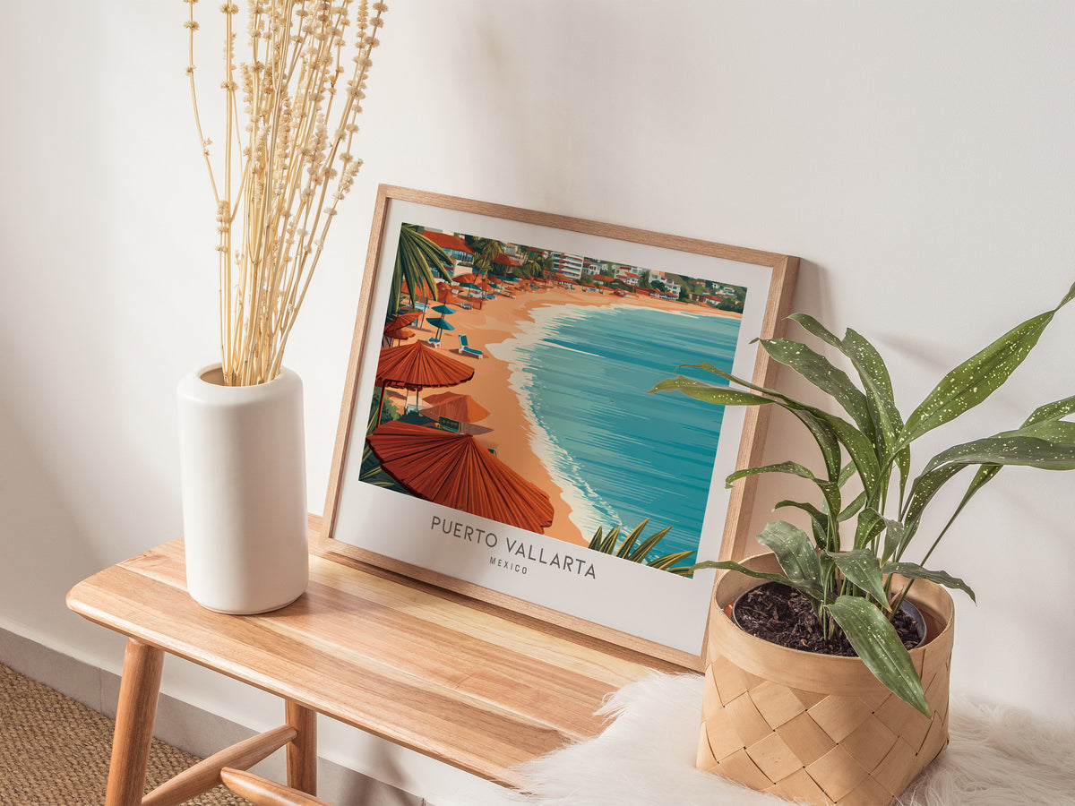 Puerto Vallarta Landscape Matte Border Poster | Mexico Destination Print Travel Wall Art — 20x16 in