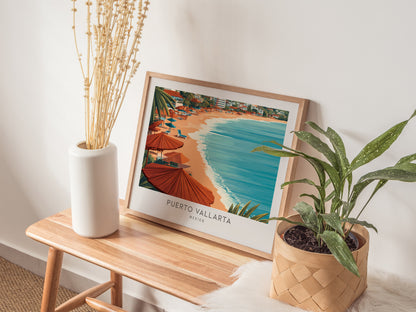 Puerto Vallarta Landscape Matte Border Poster | Mexico Destination Print Travel Wall Art — 20x16 in