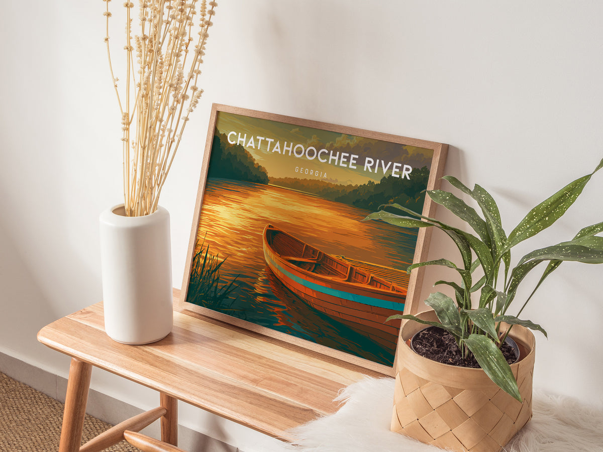 Chattahoochee River Landscape Poster | Georgia Travel Gift Coastal Beach Decor Wall Art — 20x16 in
