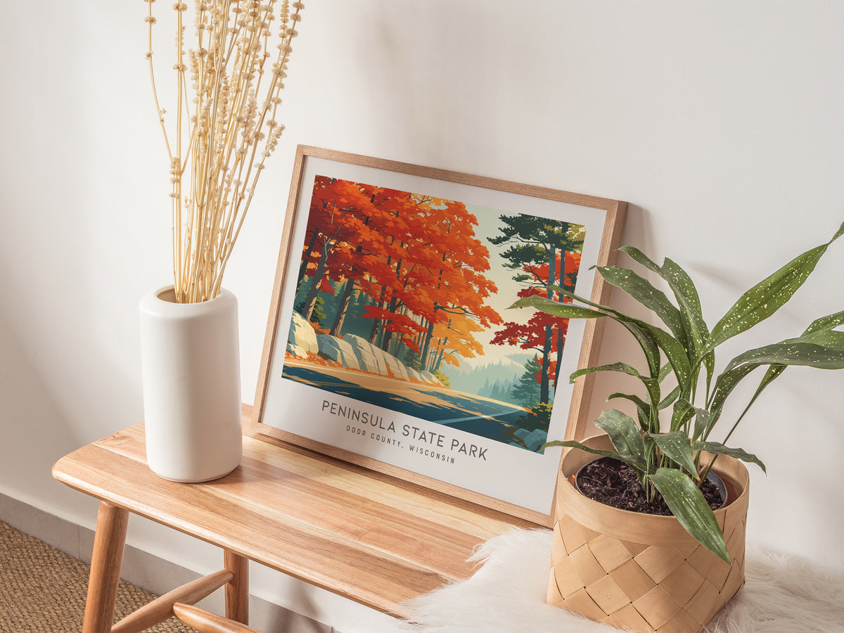 Peninsula State Park Landscape Matte Border Poster | Door County, Wisconsin Vacation Wall Art — 20x16 in