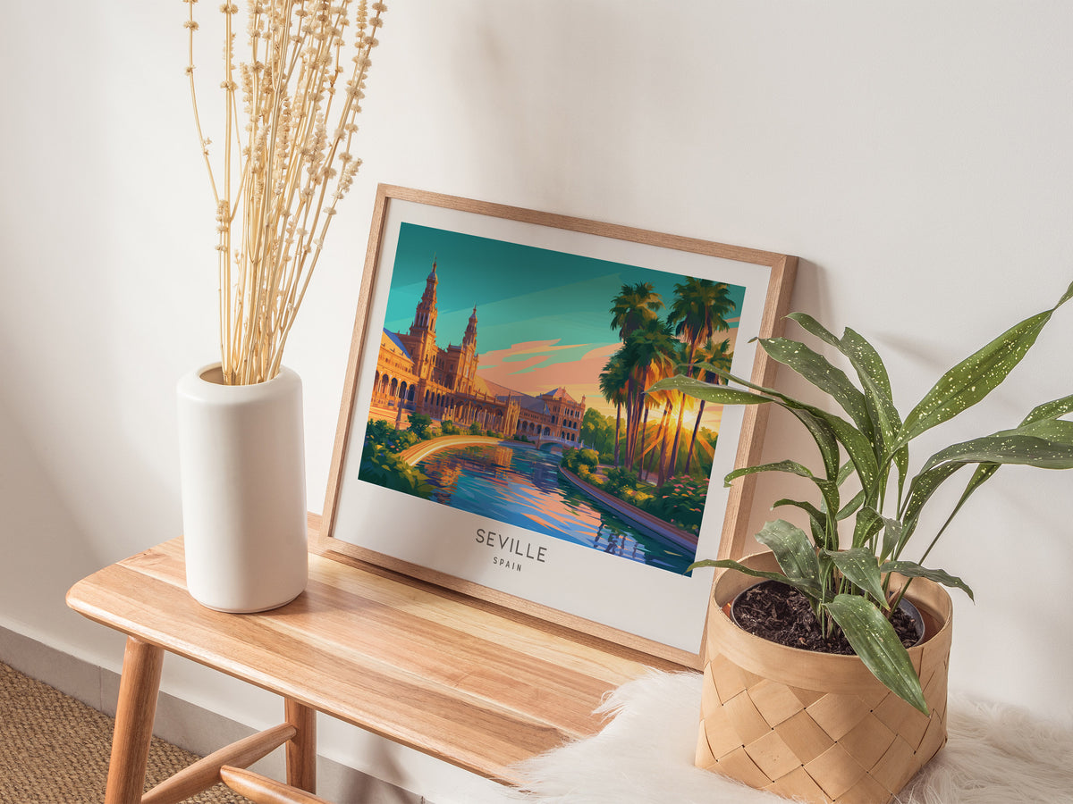 Seville Landscape Matte Border Poster | Spain Framed or Unframed Travel Gift Wall Art — 20x16 in