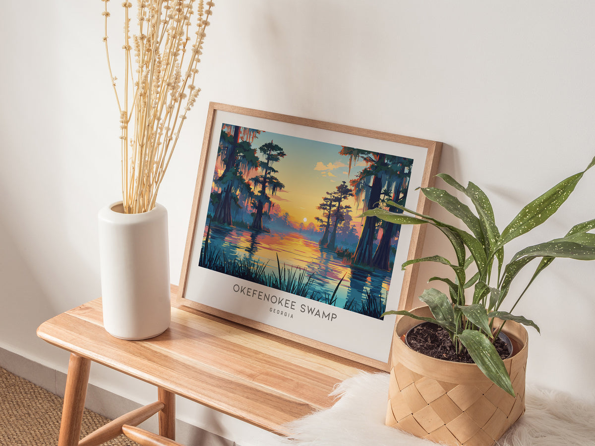 Okefenokee Swamp Landscape Matte Border Poster | Georgia Destination Print Travel Wall Art — 20x16 in