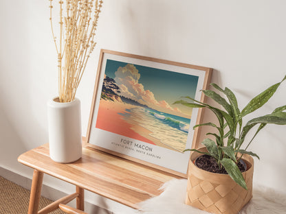 Fort Macon Landscape Matte Border Poster | Atlantic Beach, North Carolina Coastal Beach Decor — 20x16 in