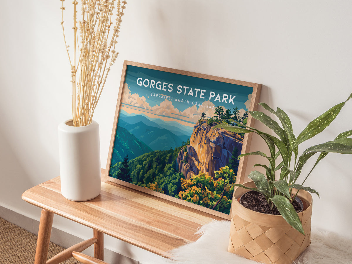 Gorges State Park Landscape Poster | Sapphire, North Carolina Framed or Unframed Beach House Decor — 20x16 in
