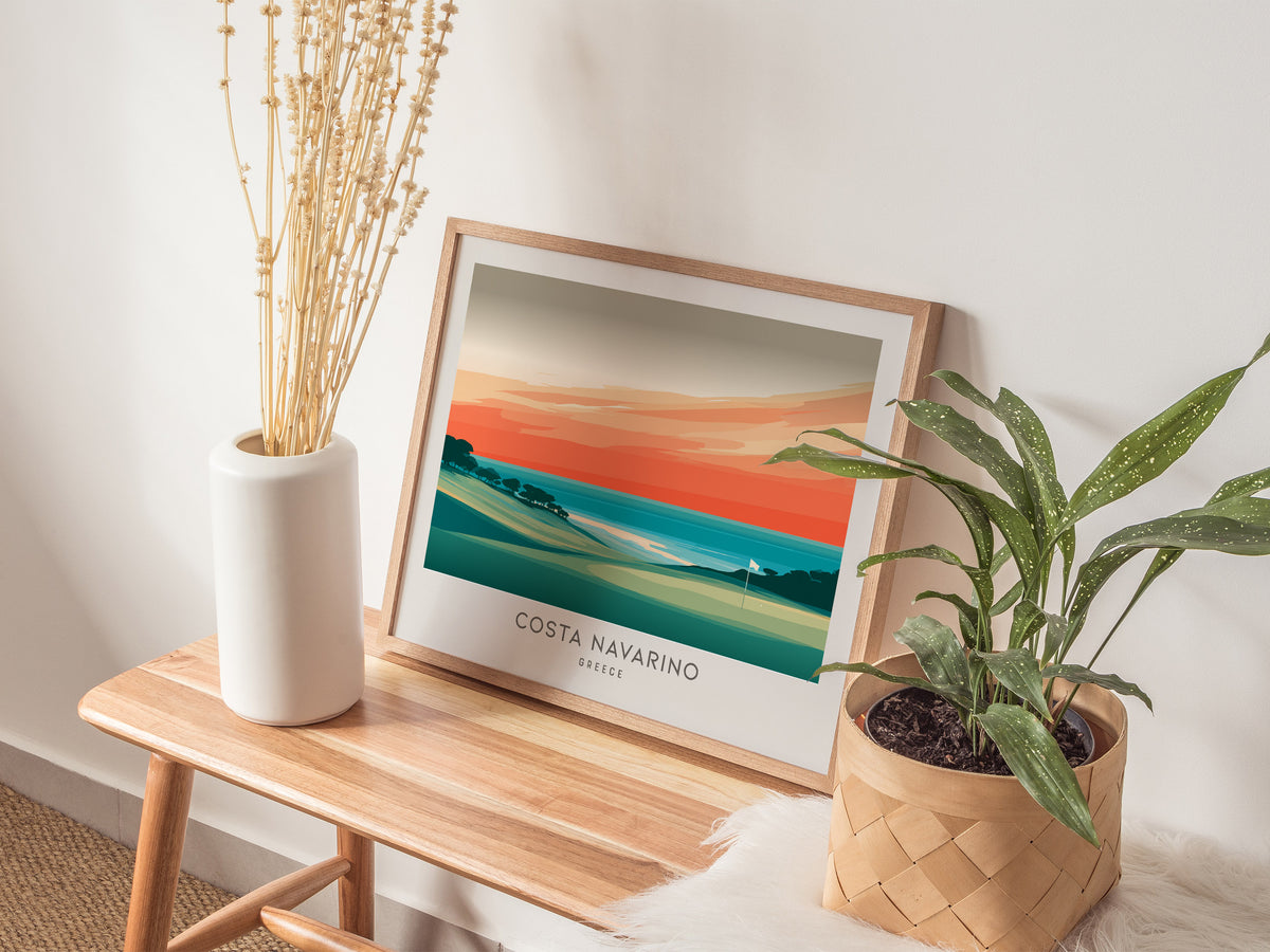 Costa Navarino Landscape Matte Border Poster | Greece Golf Wall Art & Framed or Unframed Links Decor — 20x16 in