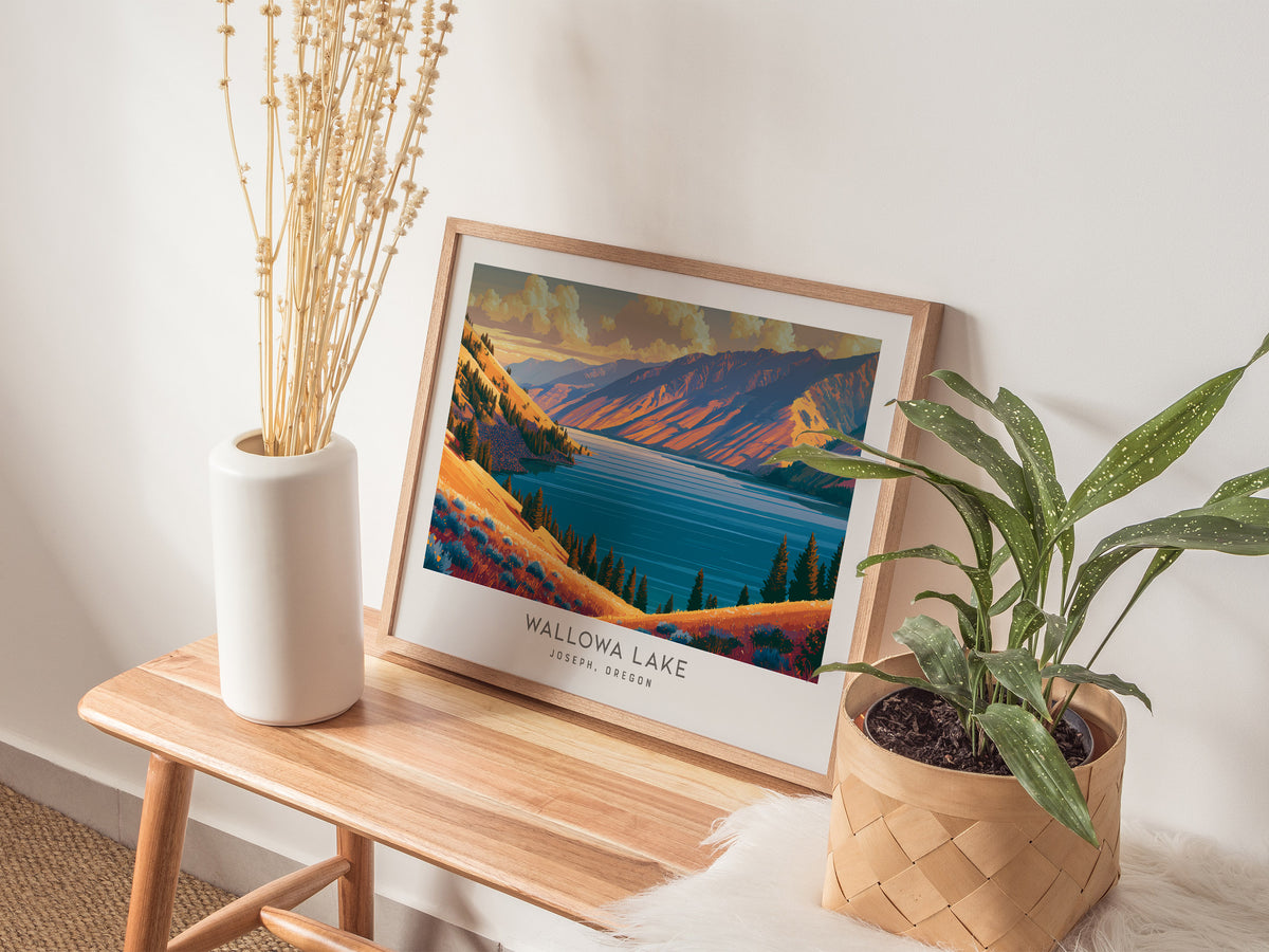 Wallowa Lake Landscape Matte Border Poster | Joseph, Oregon Framed or Unframed Destination Print — 20x16 in