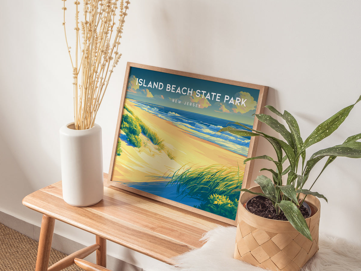 Island Beach State Park, New Jersey Landscape Poster | Coastal Beach Decor Wall Art — 20x16 in