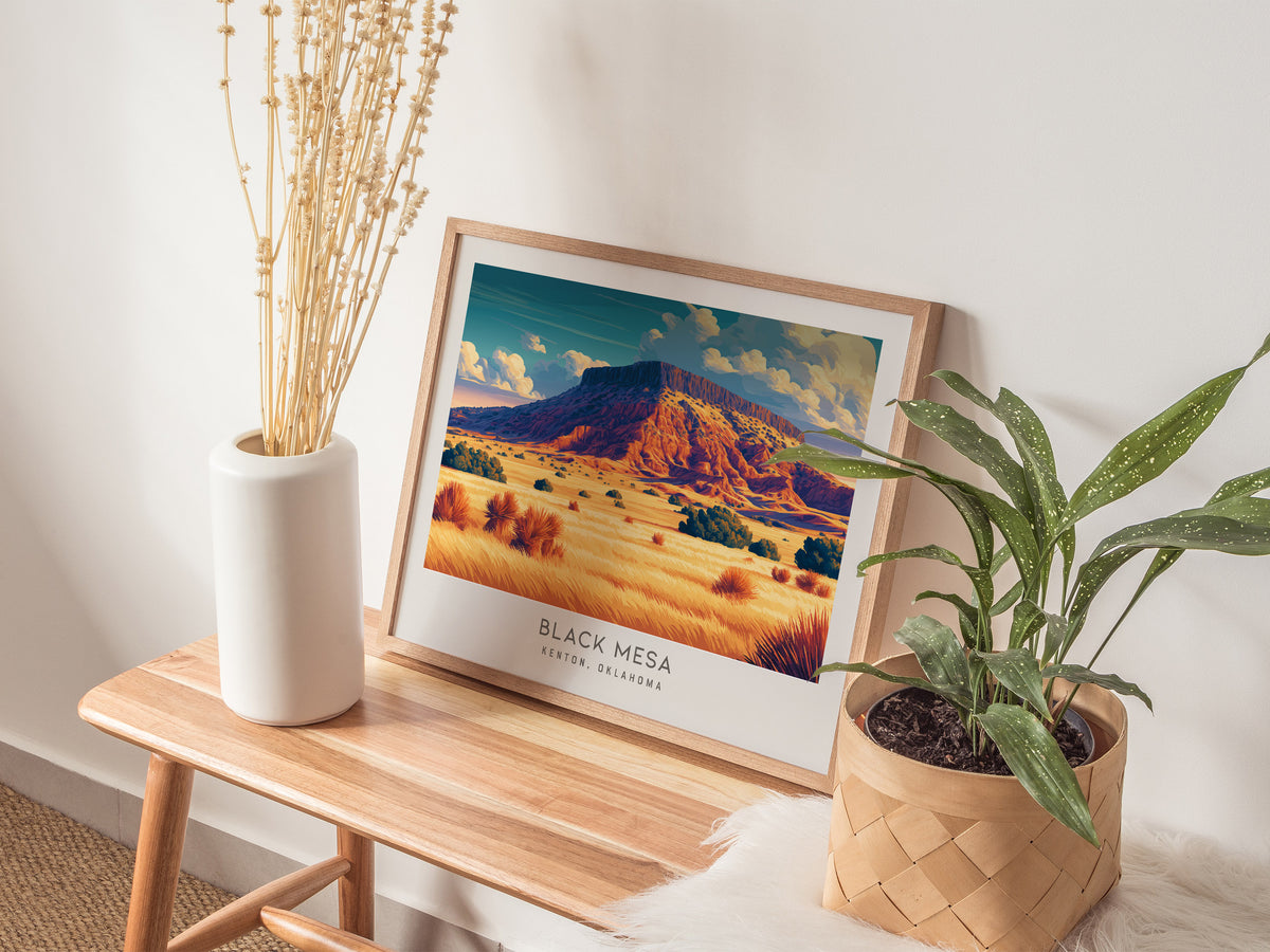 Black Mesa Landscape Matte Border Poster | Kenton, Oklahoma Travel Wall Art — 20x16 in