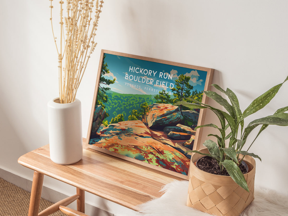 Hickory Run Boulder Field Landscape Poster | Poconos, Pennsylvania Destination Print Wall Art — 20x16 in
