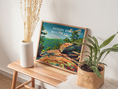 Hickory Run Boulder Field Landscape Poster | Poconos, Pennsylvania Destination Print Wall Art — 20x16 in