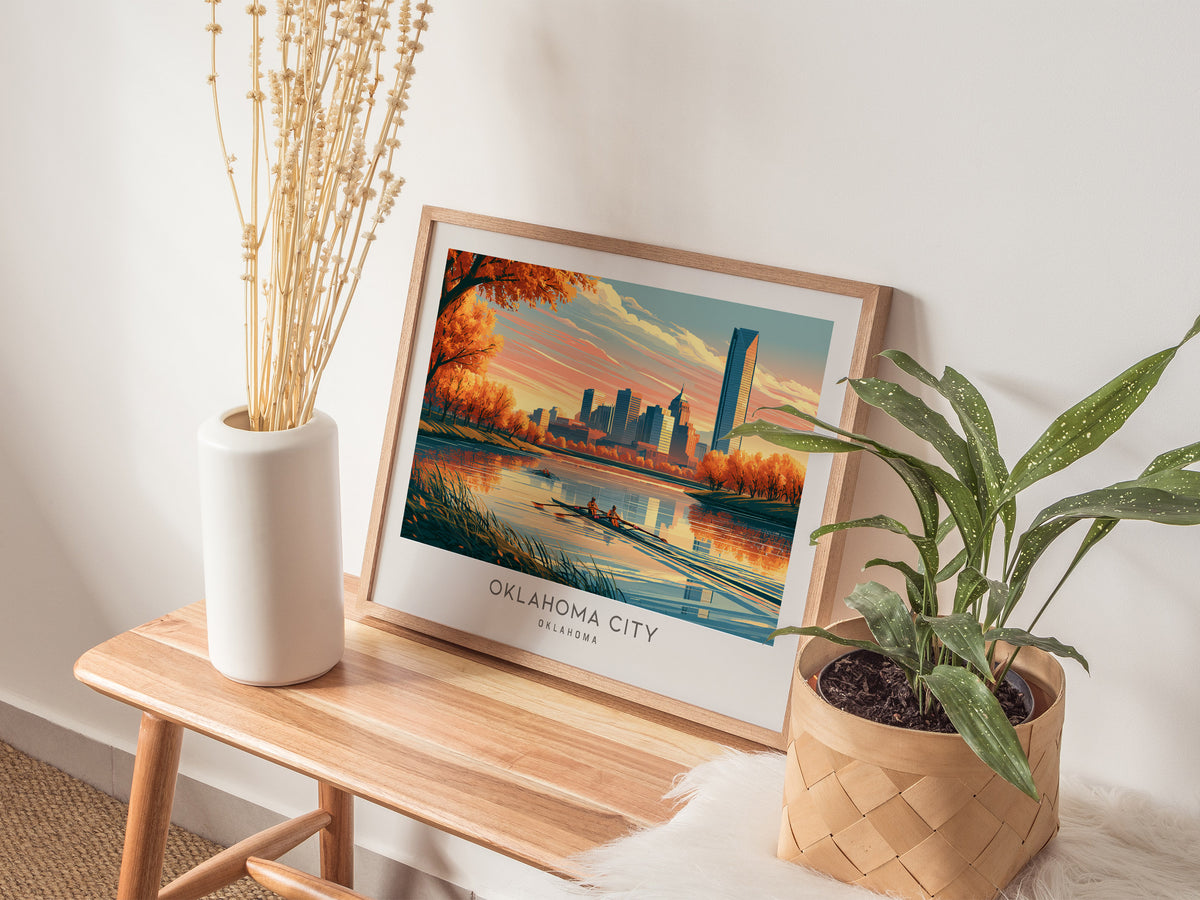 Oklahoma City Landscape Matte Border Poster | Travel Wall Art — 20x16 in