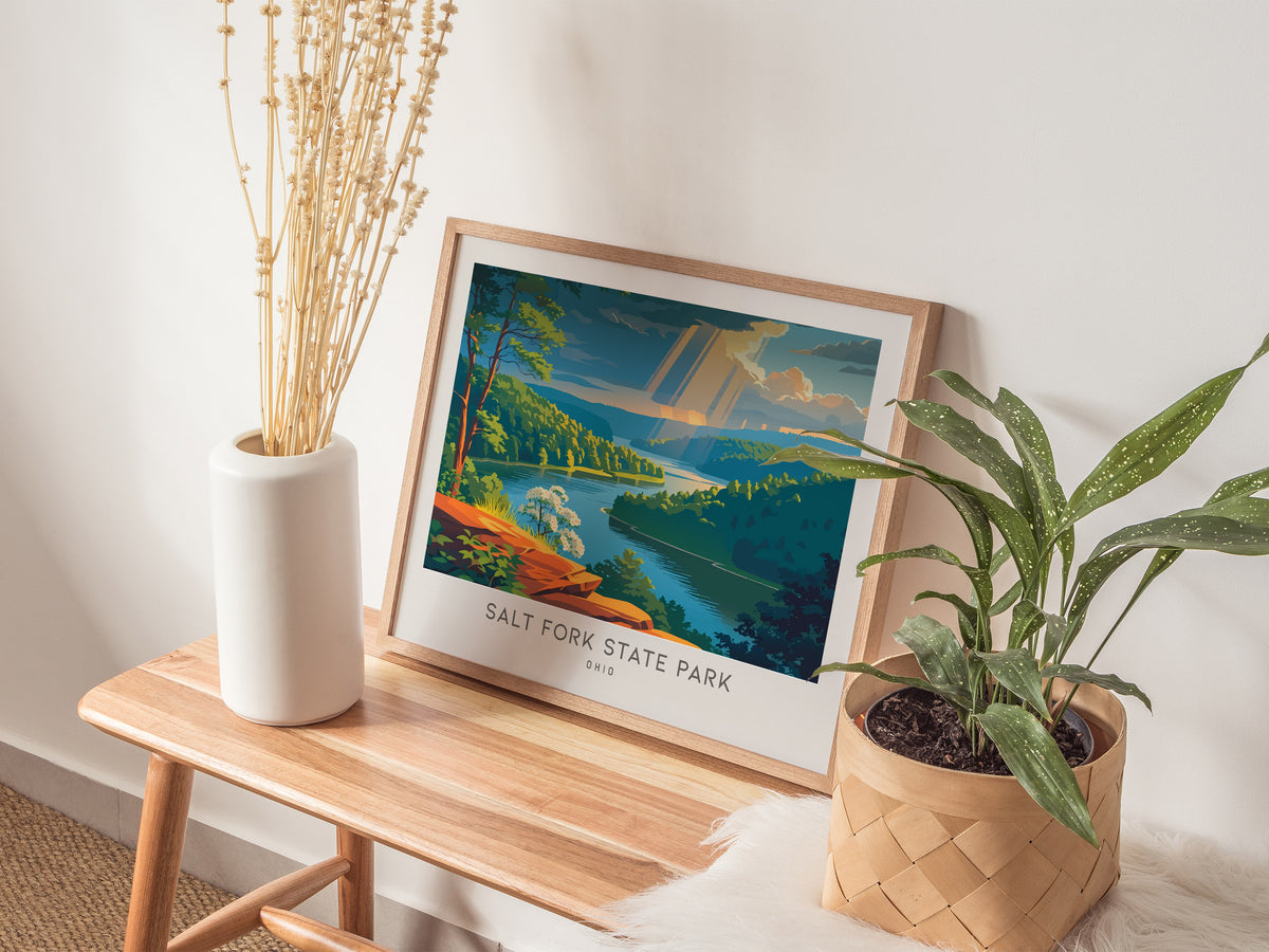 Salt Fork State Park Landscape Matte Border Poster | Ohio Vacation Wall Art — 20x16 in