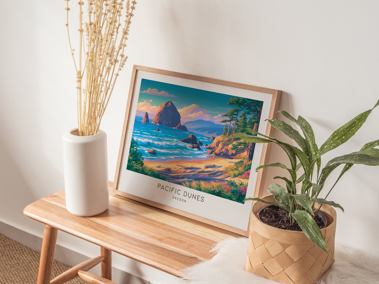 Pacific Dunes Landscape Matte Border Poster | Oregon Coastal Beach Decor — 20x16 in