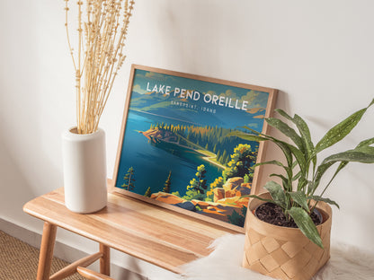 Lake Pend Oreille Landscape Poster | Sandpoint, Idaho Travel Wall Art — 20x16 in