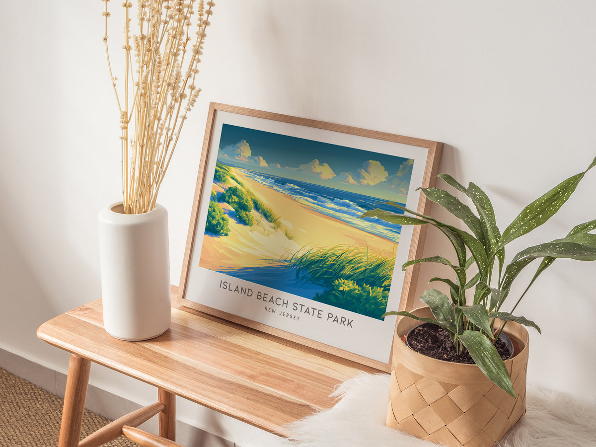 Island Beach State Park Landscape Matte Border Poster | New Jersey Vacation Wall Art — 20x16 in