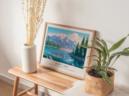Jenny Lake Landscape Matte Border Poster | Grand Teton National Park, Wyoming Vacation Wall Art — 20x16 in