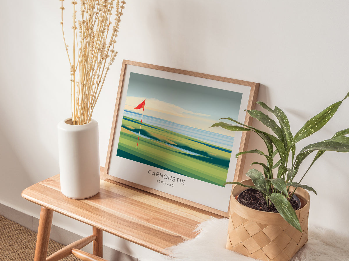 Carnoustie Landscape Matte Border Poster | Scotland Golf Course Print Travel Wall Art — 20x16 in