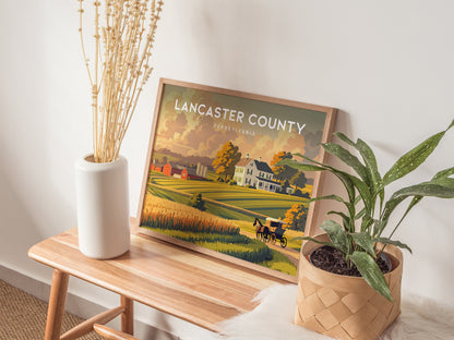 Lancaster County Landscape Poster | Pennsylvania Amish Country Framed or Unframed Wall Art — 20x16 in