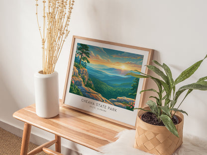 Cheaha State Park Landscape Matte Border Poster | Delta, Alabama Travel Wall Art Framed or Unframed — 20x16 in
