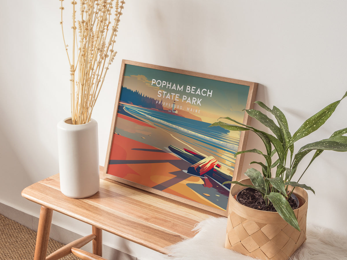 Popham Beach State Park Landscape Poster | Phippsburg, Maine Travel Wall Art — 20x16 in