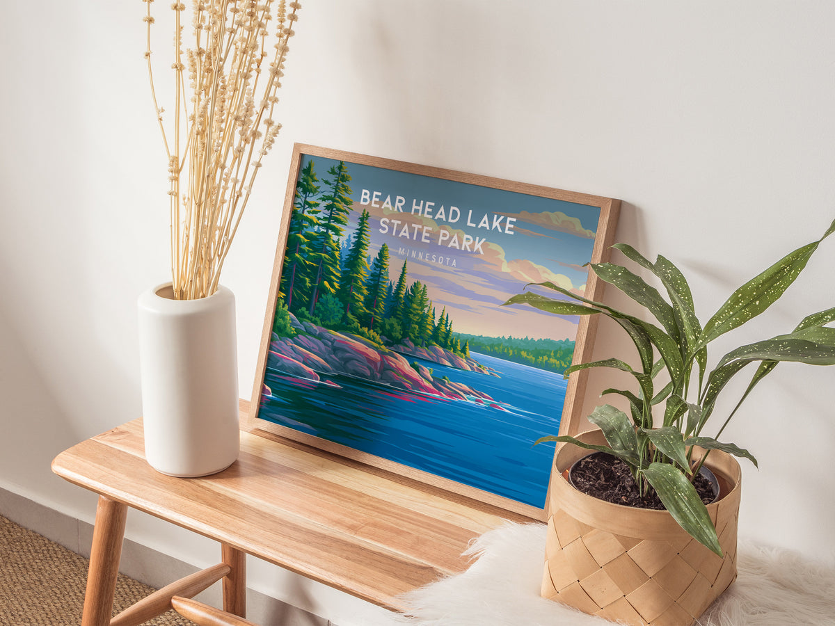 Bear Head Lake State Park Landscape, Minnesota Poster | Northwoods Lake Retreat Framed or Unframed Wall Art — 20x16 in