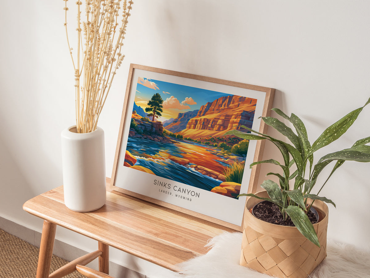 Sinks Canyon Landscape Matte Border Poster | Lander, Wyoming Framed or Unframed Destination Print — 20x16 in